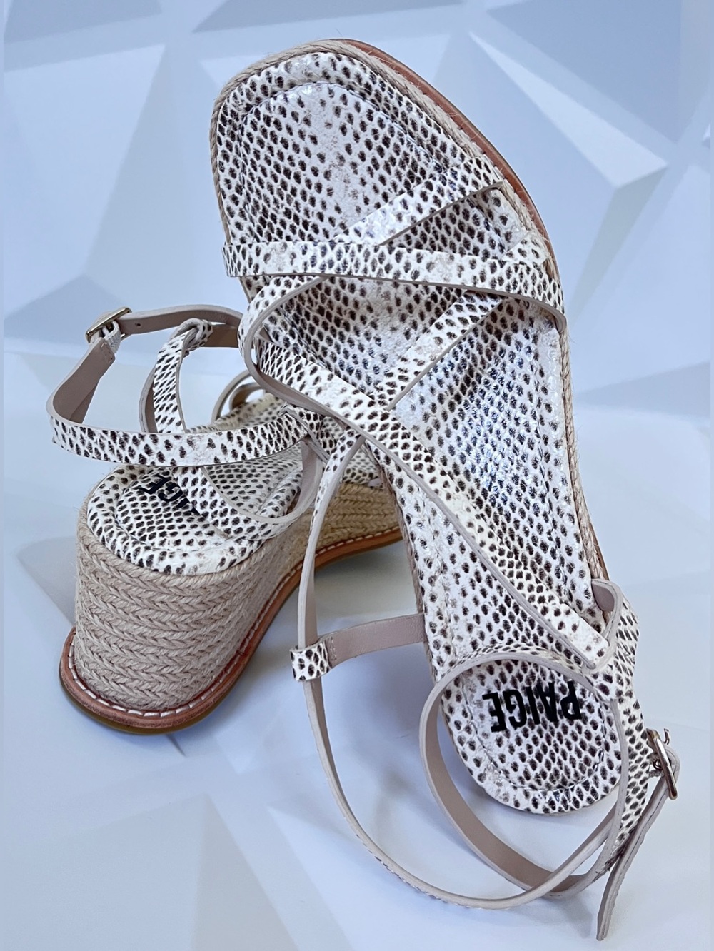 PAIGE Julian Wedge Natural Multi Leather Snake Printed 
Gladiator-Inspired Sz:7 - Picture 12 of 16
